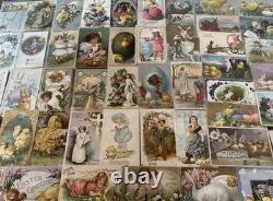 Huge Lot of 50Vintage Easter Postcards with ChicksRabbitsChildren1900'sm622