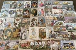 Huge Lot of 50Vintage Easter Postcards with ChicksRabbitsChildren1900'sm622
