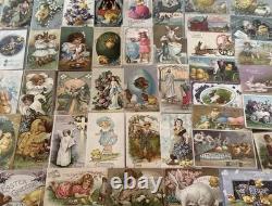 Huge Lot of 50Vintage Easter Postcards with ChicksRabbitsChildren1900'sm622