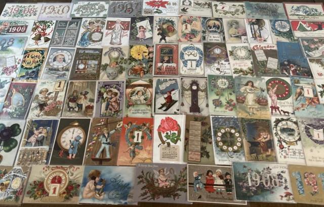Huge Lot Of 75 New Year Antique1900spostcards-clockscalendarsyearskids-m47