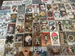 Huge Lot of 75 New Year Antique1900sPostcards-ClocksCalendarsYearsKids-m47