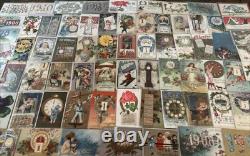 Huge Lot of 75 New Year Antique1900sPostcards-ClocksCalendarsYearsKids-m47