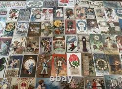 Huge Lot of 75 New Year Antique1900sPostcards-ClocksCalendarsYearsKids-m47