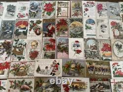 Huge Lot of75 Antique Vintage ChristmasPostcards3 Santa'sin sleevesj457