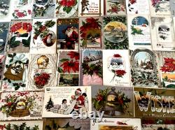 Huge Lot of75 Antique Vintage ChristmasPostcards3 Santa'sin sleevesj457