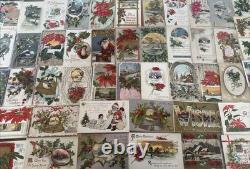 Huge Lot of75 Antique Vintage ChristmasPostcards3 Santa'sin sleevesj457