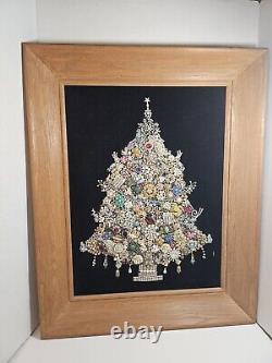 Huge Vintage Costume Jewelry Christmas Tree One of a Kind Wood Framed 30 x 24