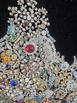 Huge Vintage Costume Jewelry Christmas Tree One of a Kind Wood Framed 30 x 24