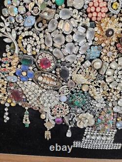 Huge Vintage Costume Jewelry Christmas Tree One of a Kind Wood Framed 30 x 24