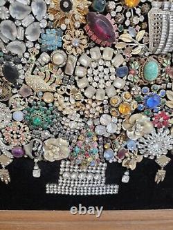 Huge Vintage Costume Jewelry Christmas Tree One of a Kind Wood Framed 30 x 24