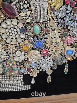 Huge Vintage Costume Jewelry Christmas Tree One of a Kind Wood Framed 30 x 24