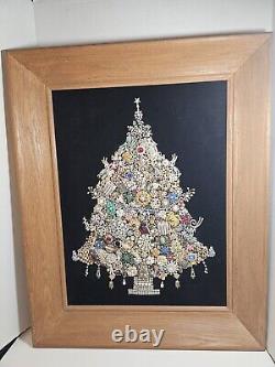 Huge Vintage Costume Jewelry Christmas Tree One of a Kind Wood Framed 30 x 24