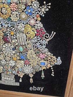 Huge Vintage Costume Jewelry Christmas Tree One of a Kind Wood Framed 30 x 24