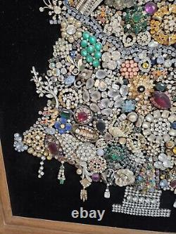 Huge Vintage Costume Jewelry Christmas Tree One of a Kind Wood Framed 30 x 24