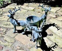 Impressive Large Cast Iron Christmas Tree Stand 3 Stags Deer Reindeer 16 inches
