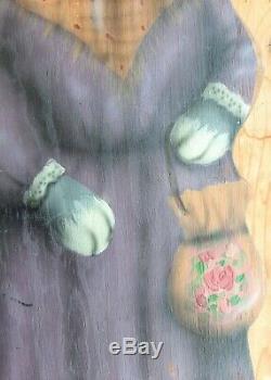 J Buller Boardwalk Originals Hand Painted Art Signed 1994 Cat in a Purple Dress
