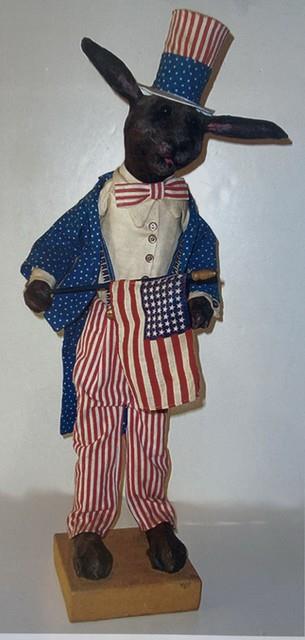 Jack Roads Vintage Folk Art Patriotic Bunny Rabbit 4th Of July 1991 26 Euc