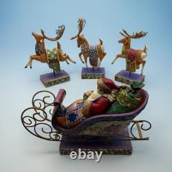 Jim Shore 2004 Set of 4 1 Sleigh Delivering Joy with3 Reindeer Complete READ