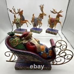 Jim Shore 2004 Set of 4 1 Sleigh Delivering Joy with3 Reindeer Complete READ