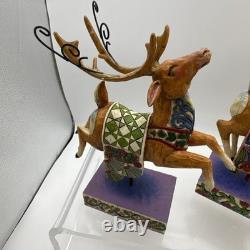 Jim Shore 2004 Set of 4 1 Sleigh Delivering Joy with3 Reindeer Complete READ