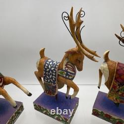 Jim Shore 2004 Set of 4 1 Sleigh Delivering Joy with3 Reindeer Complete READ