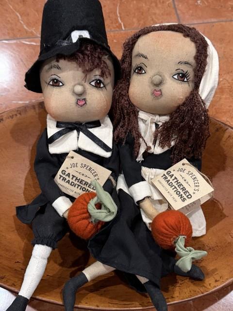 Joe Spencer Gathered Traditions Adam & Eve Pilgrim Thanksgiving Doll Set New Nwt