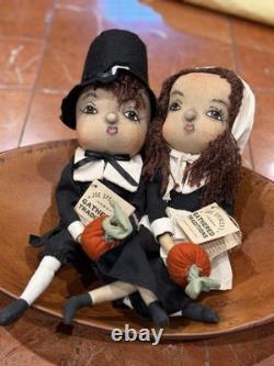 Joe Spencer Gathered Traditions Adam & Eve Pilgrim Thanksgiving Doll Set New Nwt