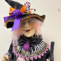 KAREN DIDION HALLOWEEN WITCH DOLL WITH Pink FEATHER BROOM Rare Gingerbread 24 KAREN DIDION HALLOWEEN WITCH DOLL WITH Pink FEATHER BROOM Rare Gingerbread 24