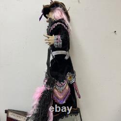 KAREN DIDION HALLOWEEN WITCH DOLL WITH Pink FEATHER BROOM Rare Gingerbread 24 KAREN DIDION HALLOWEEN WITCH DOLL WITH Pink FEATHER BROOM Rare Gingerbread 24