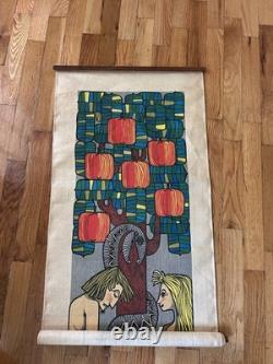 Kalle Berglund Adam and Eve in paradise Swedish Wall hanging Linen MCM Art Rare