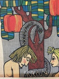 Kalle Berglund Adam and Eve in paradise Swedish Wall hanging Linen MCM Art Rare