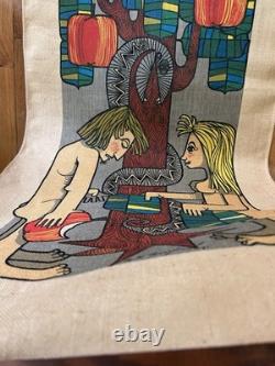 Kalle Berglund Adam and Eve in paradise Swedish Wall hanging Linen MCM Art Rare