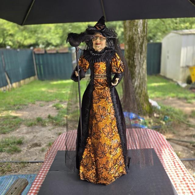 Karen Didion Witch With Crow Staff Orange And Black With Veil 36 Euc