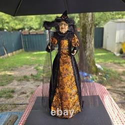 Karen Didion Witch with Crow Staff Orange and Black with Veil 36 EUC