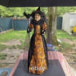 Karen Didion Witch with Crow Staff Orange and Black with Veil 36 EUC