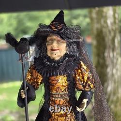 Karen Didion Witch with Crow Staff Orange and Black with Veil 36 EUC