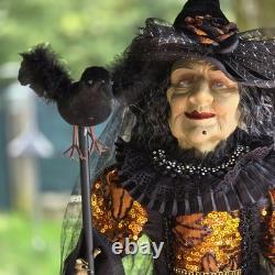 Karen Didion Witch with Crow Staff Orange and Black with Veil 36 EUC