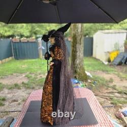 Karen Didion Witch with Crow Staff Orange and Black with Veil 36 EUC