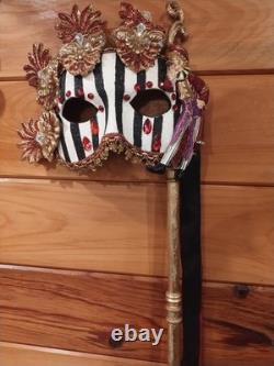 Katherine's Collection Masquerade Mask On Stick Mardi Gras Black Retired