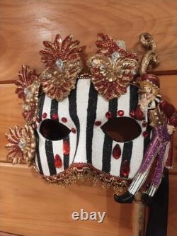 Katherine's Collection Masquerade Mask On Stick Mardi Gras Black Retired