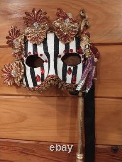 Katherine's Collection Masquerade Mask On Stick Mardi Gras Black Retired