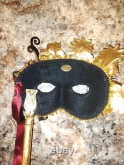 Katherine's Collection Masquerade Mask On Stick Mardi Gras Black Retired
