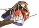 Kitchen Witch Good Luck Baba Yaga Paper Mache Wood Carved Flying Broomstick