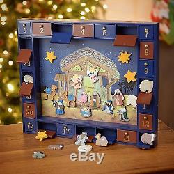 Kurt Adler Wooden Nativity Advent Calendar with 24 Magnetic Figures, New