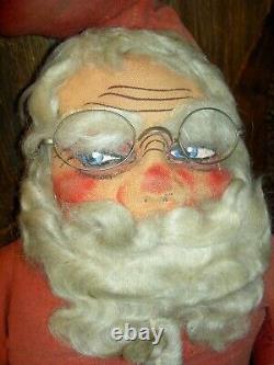 LARGE 26 antique, SANTA CLAUS stuffed canvas store display doll, 1930s vintage