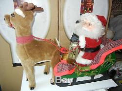 LARGE ANIMATED SANTA with SLED and REINDEER CHRISTMAS DISPLAY FIGURE MOVES
