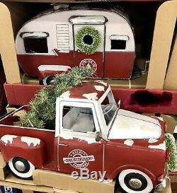 LARGE Vintage Style RED Metal Camper & Truck CHRISTMAS TREE Farmhouse Lighted