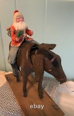 Large Antique Santa On Donkey Nodder German Candy Container Vtg Christmas Toy