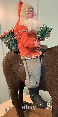 Large Antique Santa On Donkey Nodder German Candy Container Vtg Christmas Toy