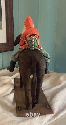 Large Antique Santa On Donkey Nodder German Candy Container Vtg Christmas Toy